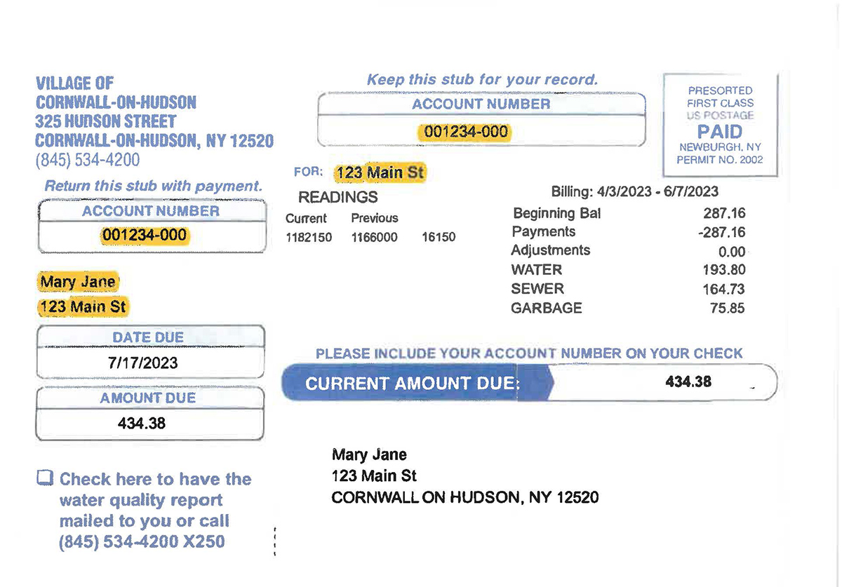 Mock Water Bill